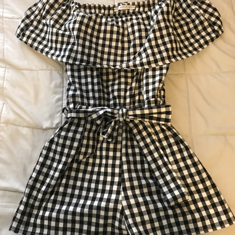 Gingham off the shoulder romper